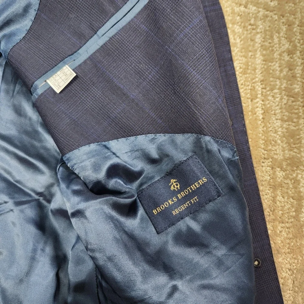 Brooks‎ Brothers Blazer Men 44R Blue Plaid Tollegno Wool Regent Fit *READ